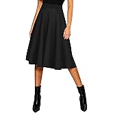 Urban CoCo Women's Basic Elastic Waist A-line Solid Flared Midi Skirt