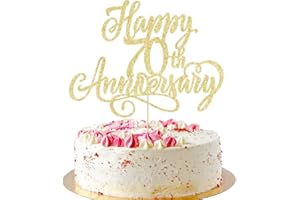 AROKIPPRY Happy 70th Anniversary Cake Topper - for 70th Wedding Anniversary/gold Wedding Party /70th Birthday Party gold Glitter Decorations