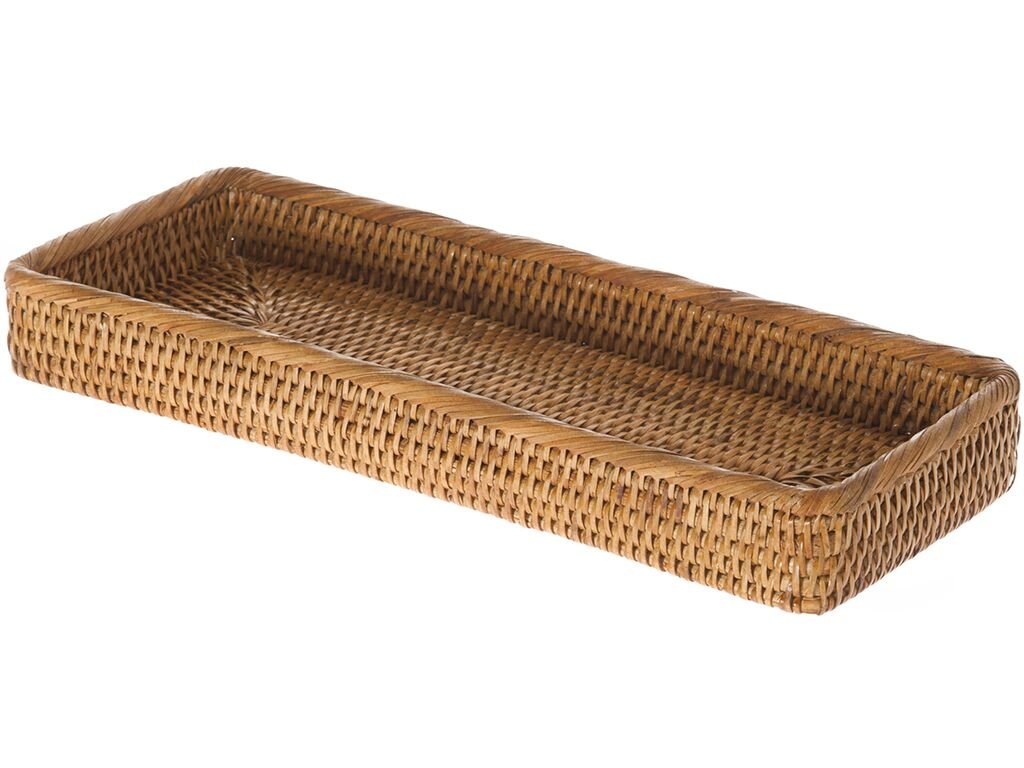 Kouboo La Jolla Elongated Rattan Vanity Tray, Honey-Brown, Rattan & Wicker, 41.27 x 15.24 x 5.08 cm