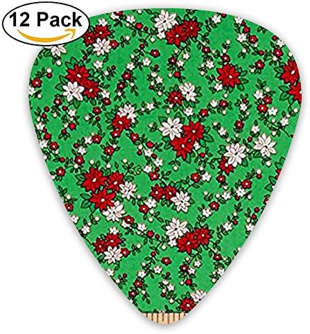JSYAGSJ Guitar Picks Variety Pack For Electric Guitar Printed Storybook Christmas Poinsettias Green Pattern 12 Pack