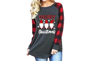 SFHFY Merry Christmas Shirts for Women Gnomes T-Shirt Lights Plaid Splicing Raglan Long Sleeve Tee Xmas Holiday Pullover Top