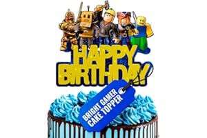 V TOWER Video Game Cake Topper Decorations - Vibrant Glitter Cardboard Gamer Cake Topper, Eye-Catching Design, Firm Installation & Easy Adjusting, Sturdy Plastic Stick - Birthday Decorations for Boys & Girls