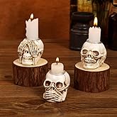 Halloween Skull Candle Holders Set of 3 – Gothic Skeleton Head Decorations for Spooky Home Décor, Haunted House, Party Centerpiece, Horror Candle Holder Gifts