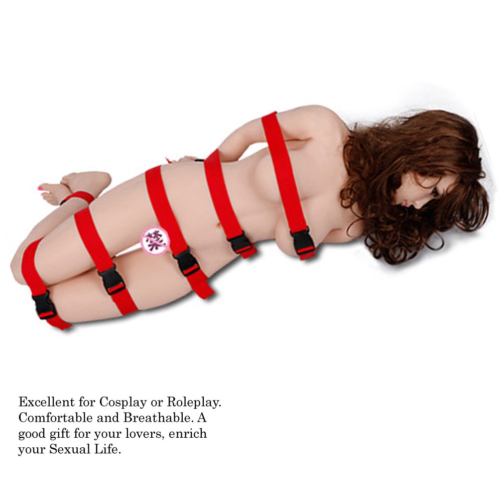 GEBDSM Sex Toy Wrist and Ankle Handcuffs Feet Cuffs SM Sex Bed Restraint Bondage with Adjustable Nylon Straps (Red)