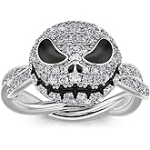 Jeulia Jack Rings Sterling Silver Rotating Skull Christmas Ring for Women Men Diamond Solitaire Engagement Ring Romantic Anniversary Engagement Jewelry Gifts