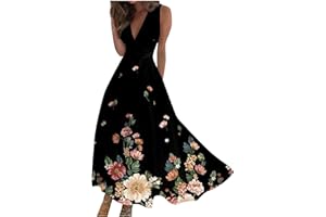 Yesunpxs Dresses for Women 2024 Flowy Ruched Sleeveless Beach Dresses Wrap V Neck Floral Printed Maxi Dress Boho Sundresses
