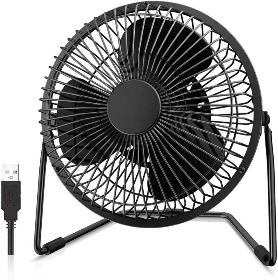 EasyAcc 6 Inch Desktop Table Fan (USB POWERED ONLY) USB Desk Fan with 2 Setting Portable Mini USB Fan for Metal Design Quiet Operation 360° Rotation Personal Cooling Fan for Home Office Desktop-Black: Home & Kitchen