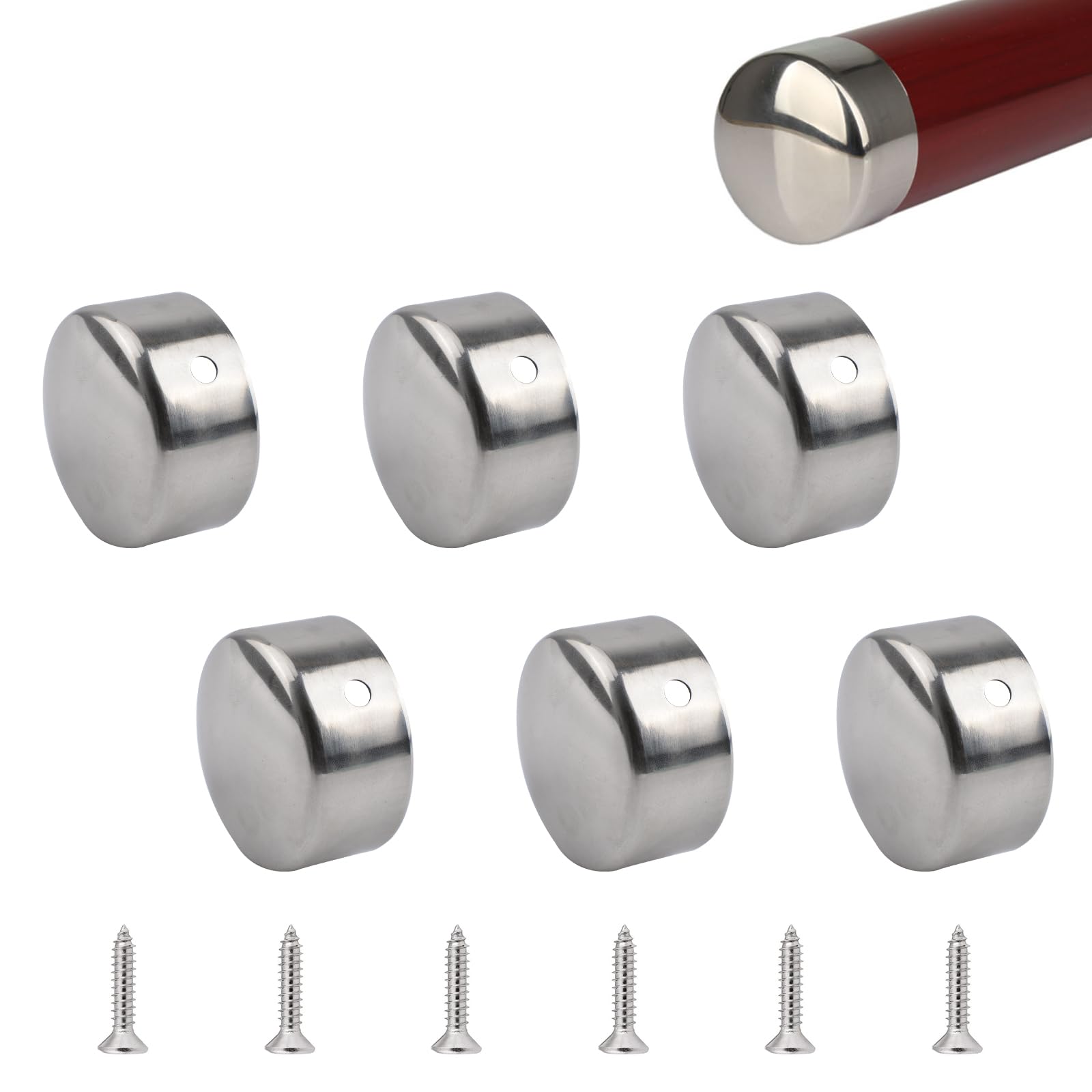 UFURMATE Handrail End Cap, 6PCS 50mm/1.96" 201 Stainless Steel Round Handrail End Caps Staircase Steps Hand Rail End Cover Handrail Fittings (Silver)