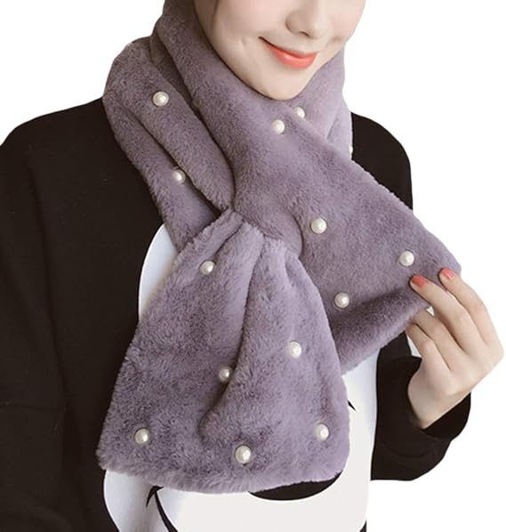 Amazon Kalucia ビーズ ファーマフラー フェイクファー マフラー レディース マフラー 秋冬 フワフワ モコモコ かわいい 女性 グレー マフラー 通販