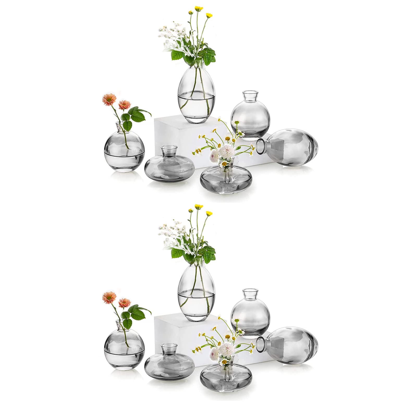 EylKoi Bud Vases Glass Mordern - 4sets(12Pcs) Gray Small Vases for Centerpieces, Small Vase Mini Vases Flower Vase Mini Tiny Vases for Home Decor Wedding Decorative Centerpieces, Events Bookshelf