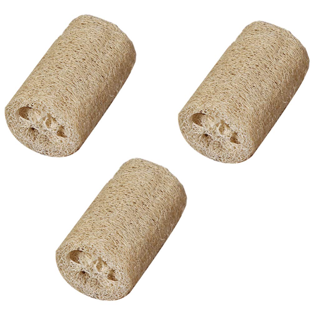 POPETPOP 3Pcs Hamster Chew Toys Natural Loofah Hamster Gnawing Treats Teeth Grinding Toys for Gerbil Rat Guinea Pig Chinchilla 10CM