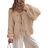 Women’s Tie Front Cardigan Oversized Chunky Knit Sweaters Y2K Bow Tops Long Sleeve Open Front Knitwears