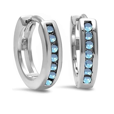GH* KIDS 12mm Klappcreolen aus 925 Echt Silber rhodiniert mit Zirkonia Baby Mädchen Kinder Ohrringe CR02 PINK BLAU ROSA WEISS