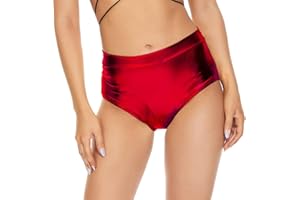 Gatielzana Shiny Metallic Booty Shorts Cheeky High Waisted Bottoms for Raves, Festivals, Dancing