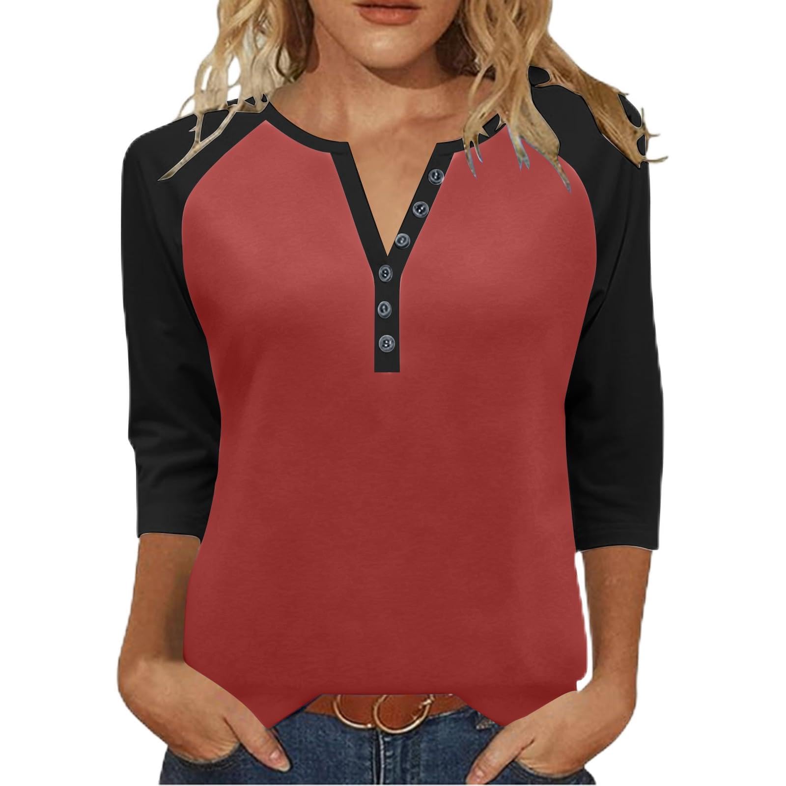 Womens 3/4 Sleeve Tops and Blouses Plus Size