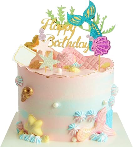 Jevenis Glitter Mermaid Cake Topper Mermai Happy Birthday Cake
