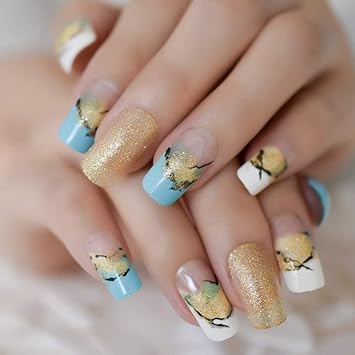 Amazon Com Coolnail Ink Wash Pattern White Blue French False Nails Amazon Com Coolnail Ink Wash Pattern White Blue French False Nails