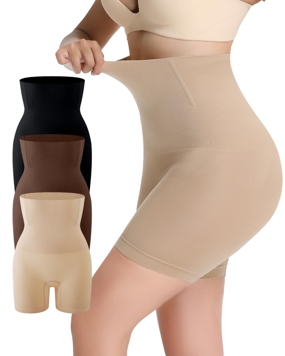 GROW LOOP 3 PCS High Waisted Tummy Control Shapewear for Women Butt Lifter Body Shaper Shorts Black