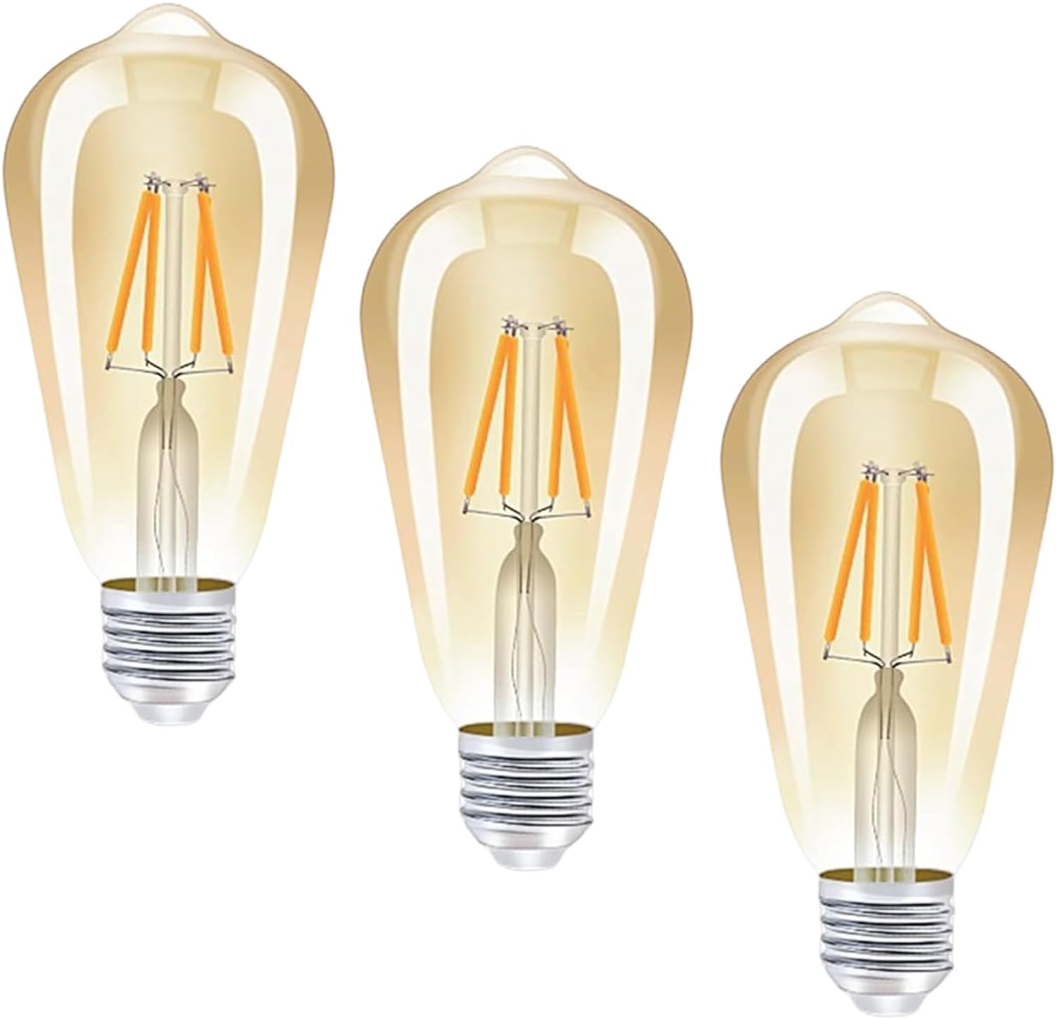 Biqing 3PCS Vintage Light Bulbs LED Retro Screw Bulbs E27 Screw Bulbs 4W Decorative Bulbs, 2300K ST64,Warm White, No Flicker