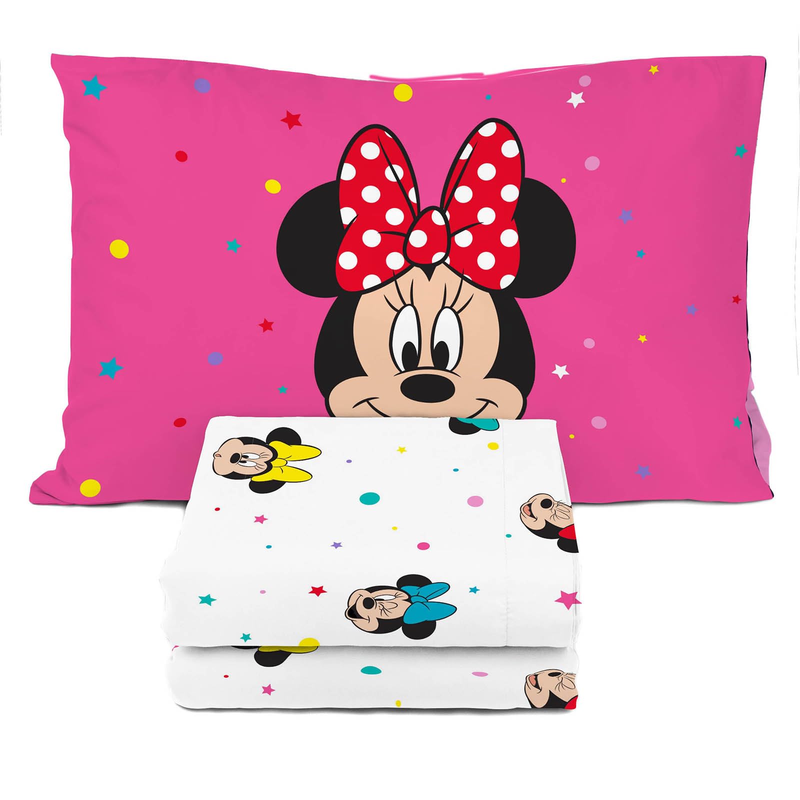 Sunny Side Up Disney Minnie Mouse Twin Sheet Set - 3 Piece Kids Bedding Set Includes Pillow Cover - Super Soft Rainbow Dots Microfiber Sheets Image