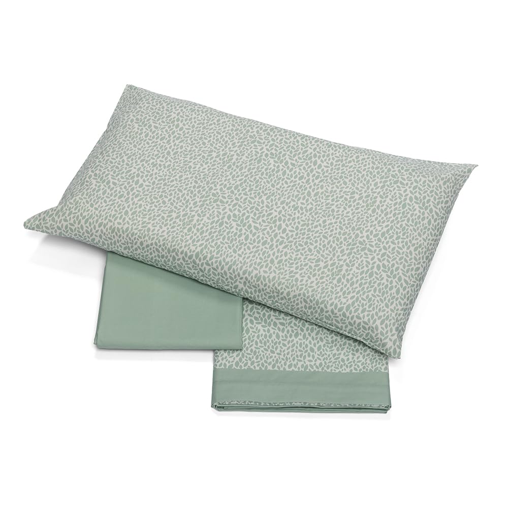 Foppapedretti Notte & Natura Complete Bed Set, Top Sheet, Fitted Sheet and Pillowcase; Petals Sage 100% Cotton, Made in Italy