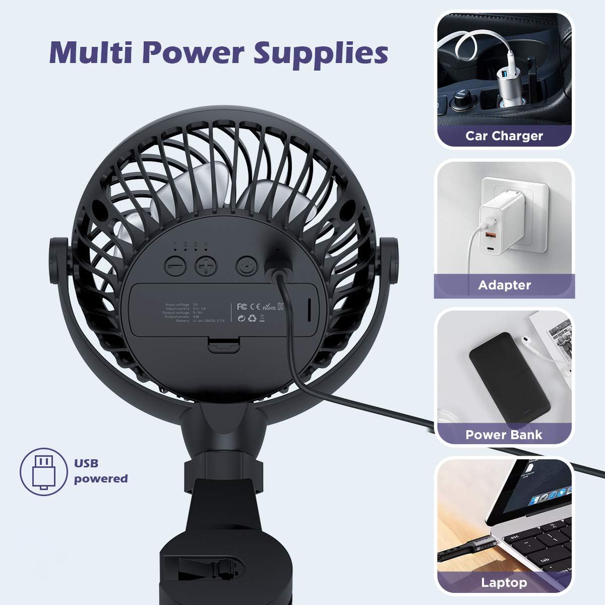 Shinebella Car Clip Fan with Rechargeable Battery - 5