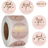 1.5'' Thank You for Supporting My Small Business Stickers 500 PCS Thank You Stickers 4 Design Font Pink Foil Rolls for Greeting Cards Flower Bouquets Self-Adhesive Labels for Gift Wraps