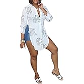 qfmqkpi Women Sexy V Neck Shirts Side Slit Print Long Sleeve Button Down Blouse Tops