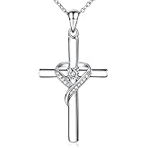 AmorAime 925 Sterling Silver Cross Necklace for Women Heart Necklaces for Mother for Festival, Vacation or Holiday