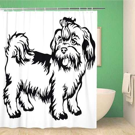 Amazon Co Jp 浴室のシャワーカーテンプロファイル犬シーズー黒に立っての肖像66 X 72インチフック付き防水バスカーテンセット 180x180 Cm Home Kitchen