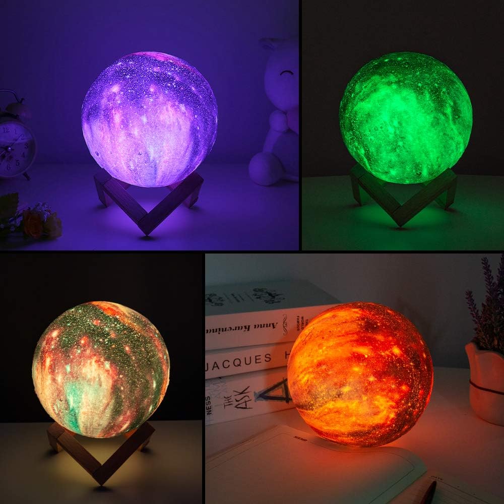 BRIGHTWORLD Moon Lamp Kids Night Light Galaxy Lamp 5.9 inch 16 Colors LED 3D Star Moon Light with Wood Stand, Remote & Touch Control USB Rechargeable Gift for Baby Girls Boys Birthday - - 