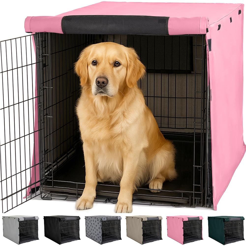 Photo 1 of GORILLA GRIP Dog Crate Covers Compatible with Amazon Basics Dog Crates, All Sides Open, Privacy Cover Fits 42" Wire Kennel, Breathable Mesh Windows, Light Reducing Puppy Training Cage Topper, Pink