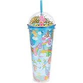 Silver Buffalo Care Bears Featuring Love-A-Lot, Friend, Good Luck, Tenderheart, Grumpy, Cheer, and Bedtime Bear Dome Glitter Top Travel Tumbler, 24 Ounces