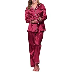 Womens Satin Pajamas Set Long Sleeve Sleepwear