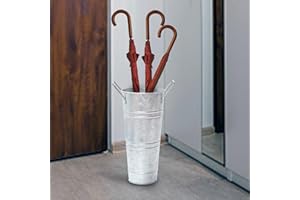 LuxeOne Metal Round Umbrella Bucket, Stand Standing Umbrella Holders Bin Canes Walking Sticks Rack Folding Umbrella Bucket Floor Vase Storage Organizer for Home Entryway Office Hotel (Silver)