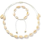 Starain 2Pcs Shell Necklace Anklet for Women Handmade Adjustable Puka Beach Shell Necklace Set