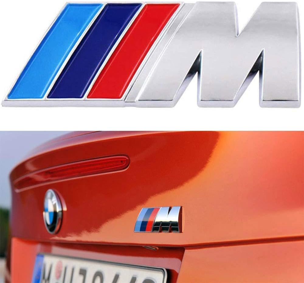 wesport M Power Badge Tri Color Rear Emblem Car Decal Logo Sticker,for 1 3 5 7 Series E30 E36 E46 E34 E39 E60 E65 E38 X1 X3 X5 X6 Z3 Z4 (silver)