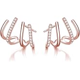 Reffeer Solid 925 Sterling Silver Half Hoop Earrings Wrap for Women Cuff Earrings Piercings Studs
