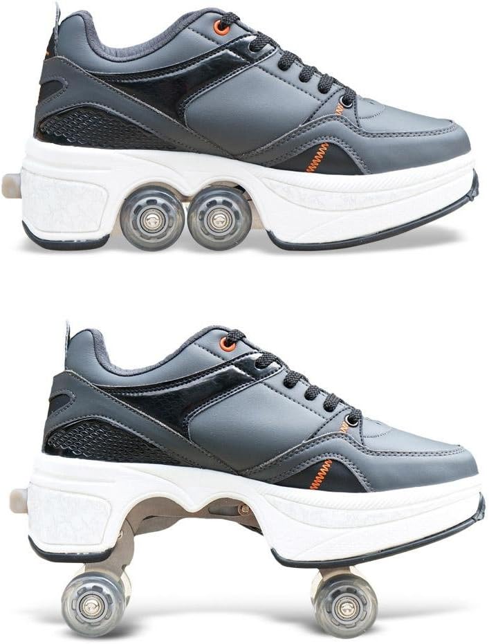 HDCM 4 Wheel Adjustable Quad Roller Skates Boots,2-in-1 Multi-Purpose Shoes,Walking Shoes