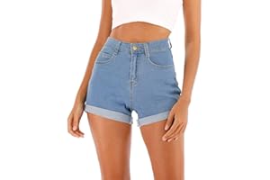 Cuihur Women's Summer Casual Denim High Waisted Folded Hem Jeans Shorts for Juniors