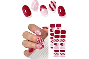 AutyaMee Semi Cured Gel Nail Strips (Christmas Red French), Snowflake, 30 Pcs Gel Nail Wraps, Stickers, Matte Pink, Works with Any UV Lamps