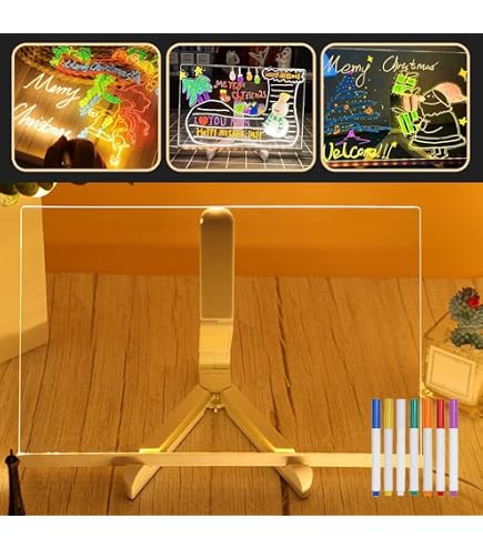 LED Note Board With 7 Color Pens - Glow In Dark Acrylic Dry Erase Message Board