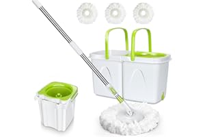 NOLOPAU Spin Mop and Bucket with Wringer Set, Separate Clean and Dirty Water, Small Spin Mop Bukcet System with 3 Reusable Microfiber Mop Pads, Wet Dust Mop for Floor Cleaning, Bucket Volume 4L