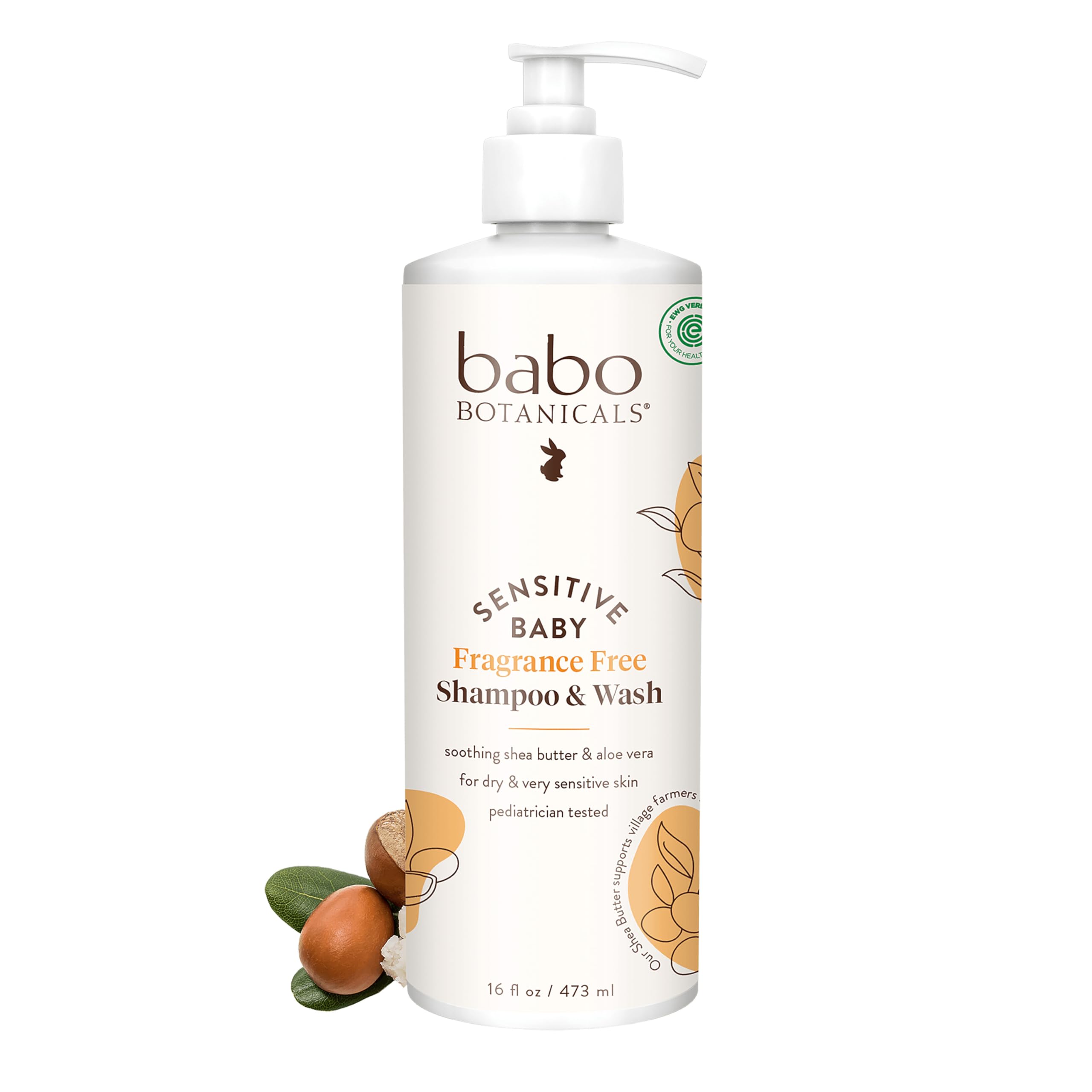 Babo Botanicals Sensitive Baby Fragrance Free Shampoo and Wash, 16 Fluid Ounce