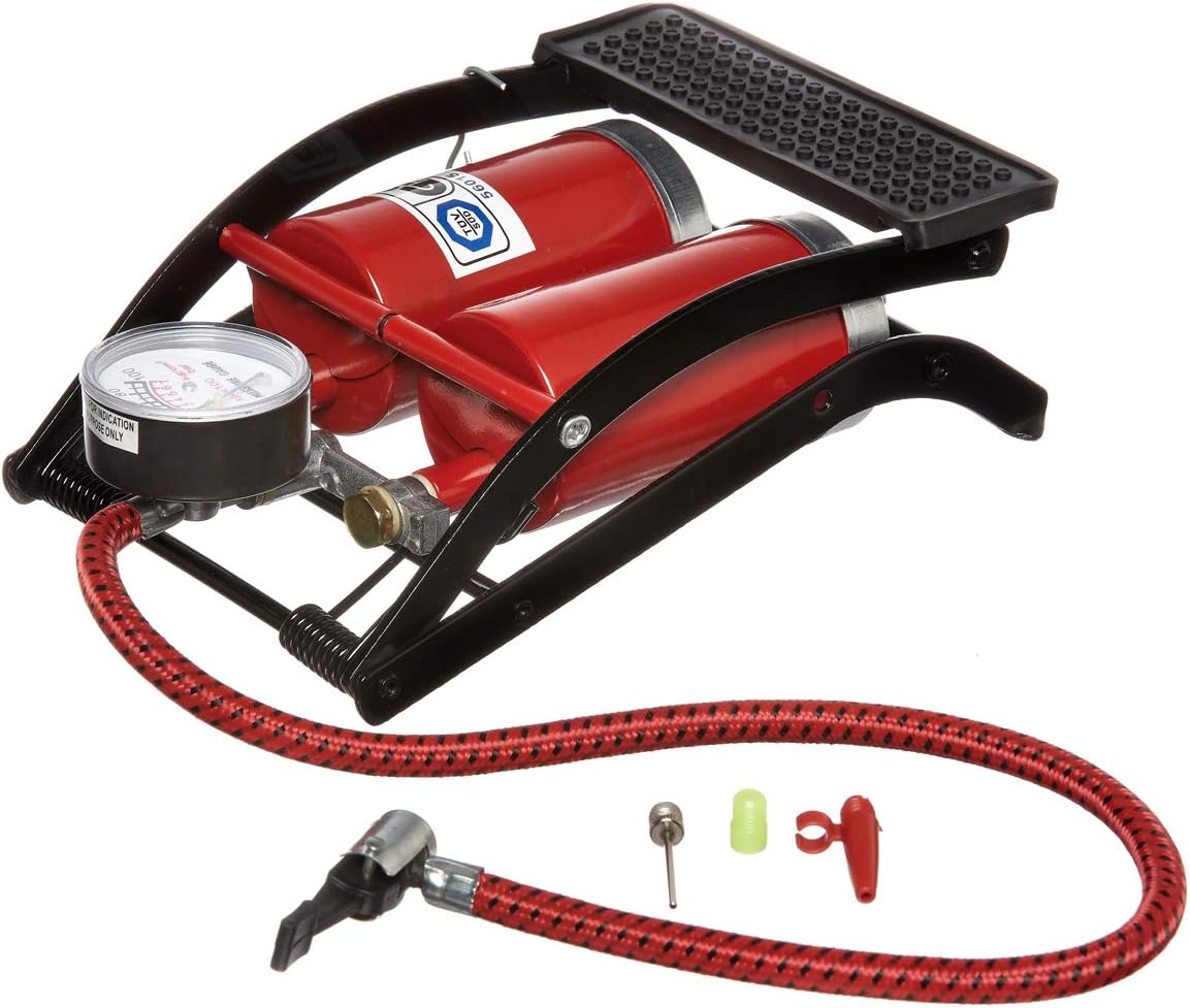 Amtech I9400 Double cylinder foot pump with gauge, Black & Red - Image 3
