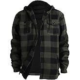 Heavy Thick Flannel Plaid Jacket Sherpa Fleece Lined Hoodies for Men Zip Up Winter Warm Coat Buffalo Zipper Sweatshirt