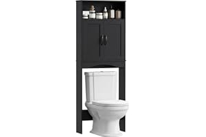HOMCOM Over the Toilet Storage Cabinet, Over Toilet Bathroom Organizer with 2 Doors and Open Shelf, Freestanding Above Restro