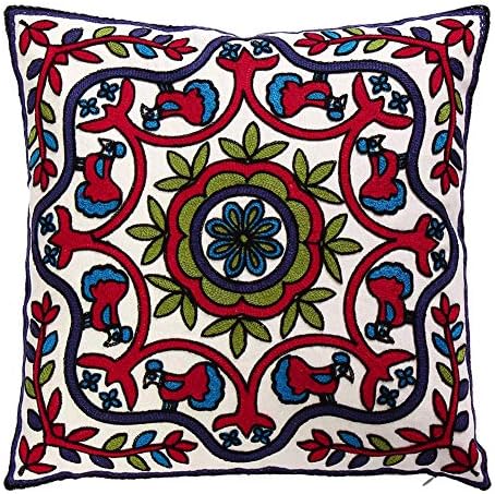 20"x20" Throw Pillows Embroidered, Embroidered Pillow Cover with Floral, Bohemian Decorative Throw Pillows for Couch Sofa Bed Bedroom