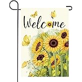 Summer Spring Sunflower Garden Flag 12x18 Inch Double Sided Welcome Butterfly for Outside Yard Decoration Small