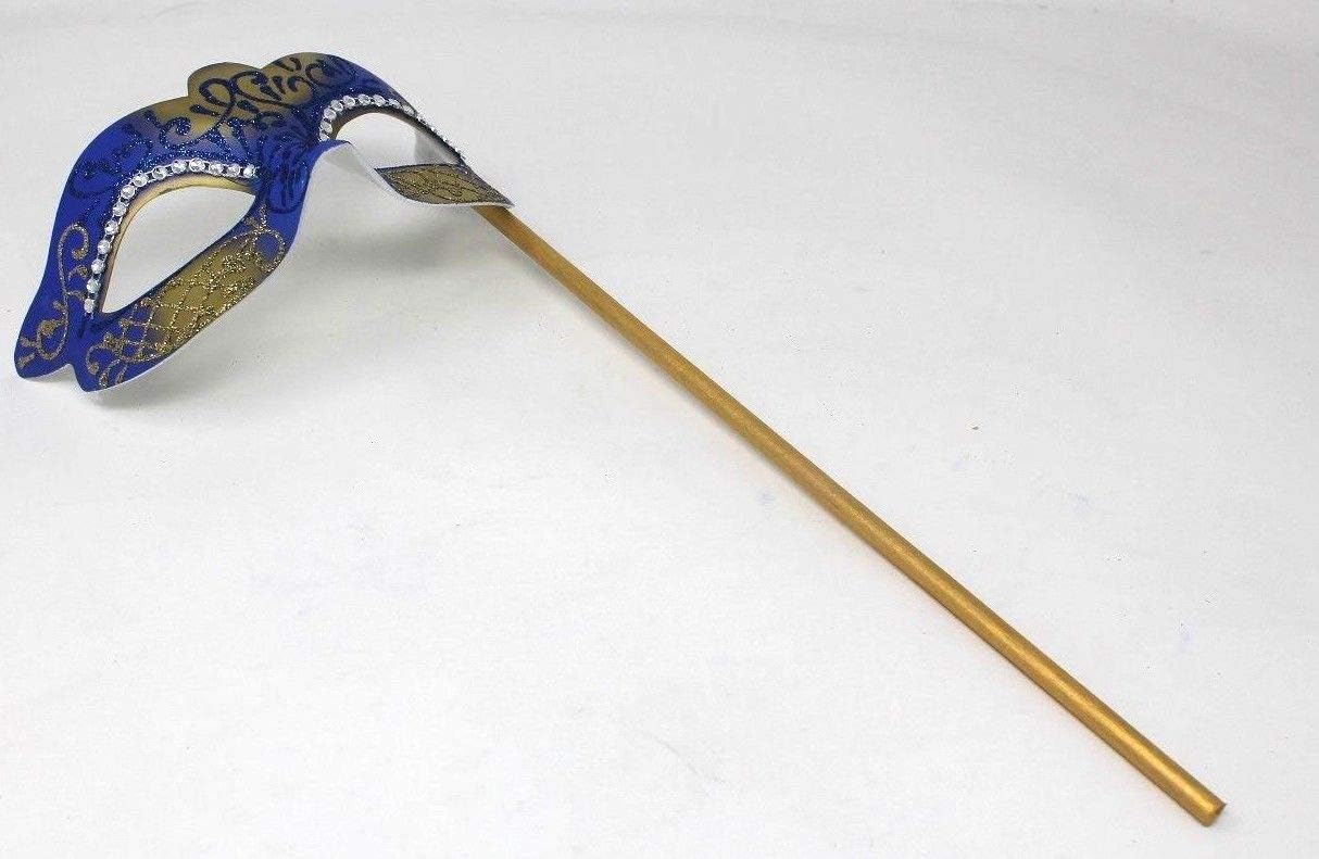 LADIES BLUE & GOLD CRYSTAL JEWELLED EYES VENETIAN MASQUERADE CARNIVAL PARTY EYE BALL MASK ON A STICK, 7cm Deep - Image 3